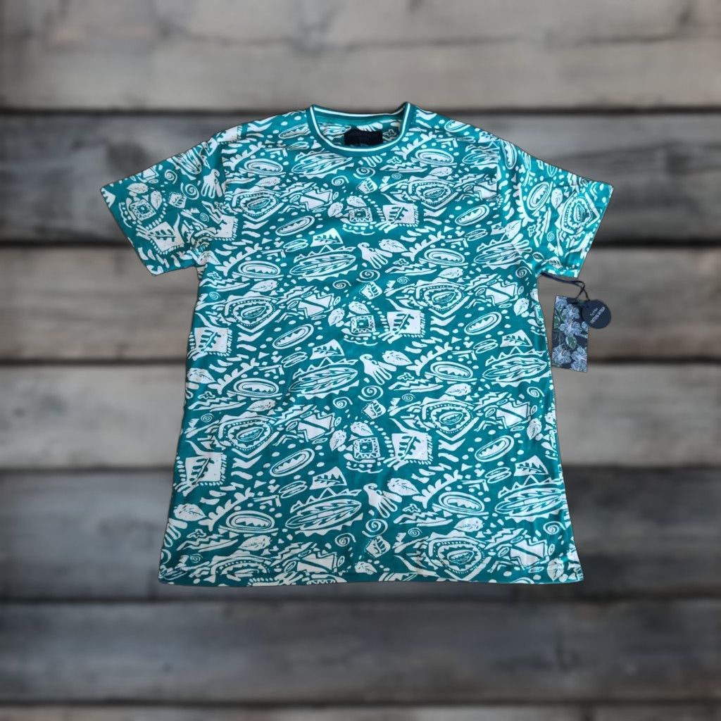 Vintage Straight Faded Men's T-Shirt Short Sleeve All Over Print Teal Regular Fit Cotton Size Large NWT Size US L / EU 52-54 / 3 - 1 Thumbnail