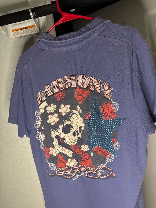 Ed Hardy Vintage Ed Hardy Blue Rhinestone Graphic Polo Size Large Size US L / EU 52-54 / 3 - 4 Thumbnail