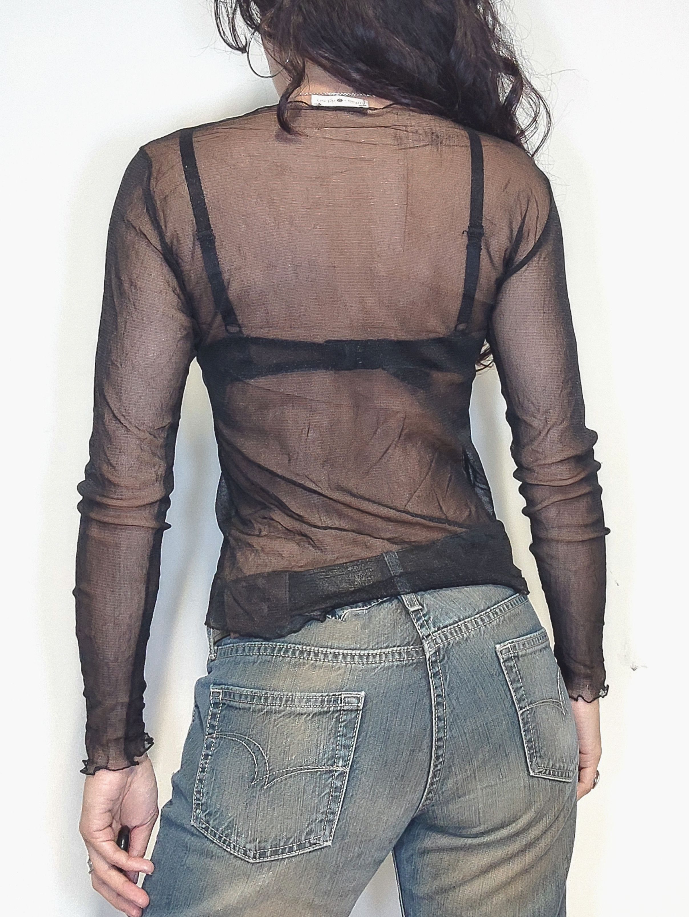 Vintage Vintage Y2k Sexy Mesh Long Sleeves Plain Top in Black Size S / US 4 / IT 40 - 2 Thumbnail