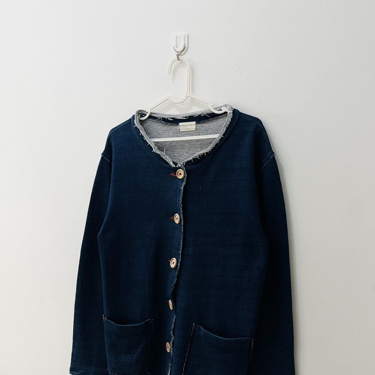 Japanese Brand Pippin Standard Unfinished Indigo Blue Cotton Cardigan Size US M / EU 48-50 / 2 - 2 Thumbnail