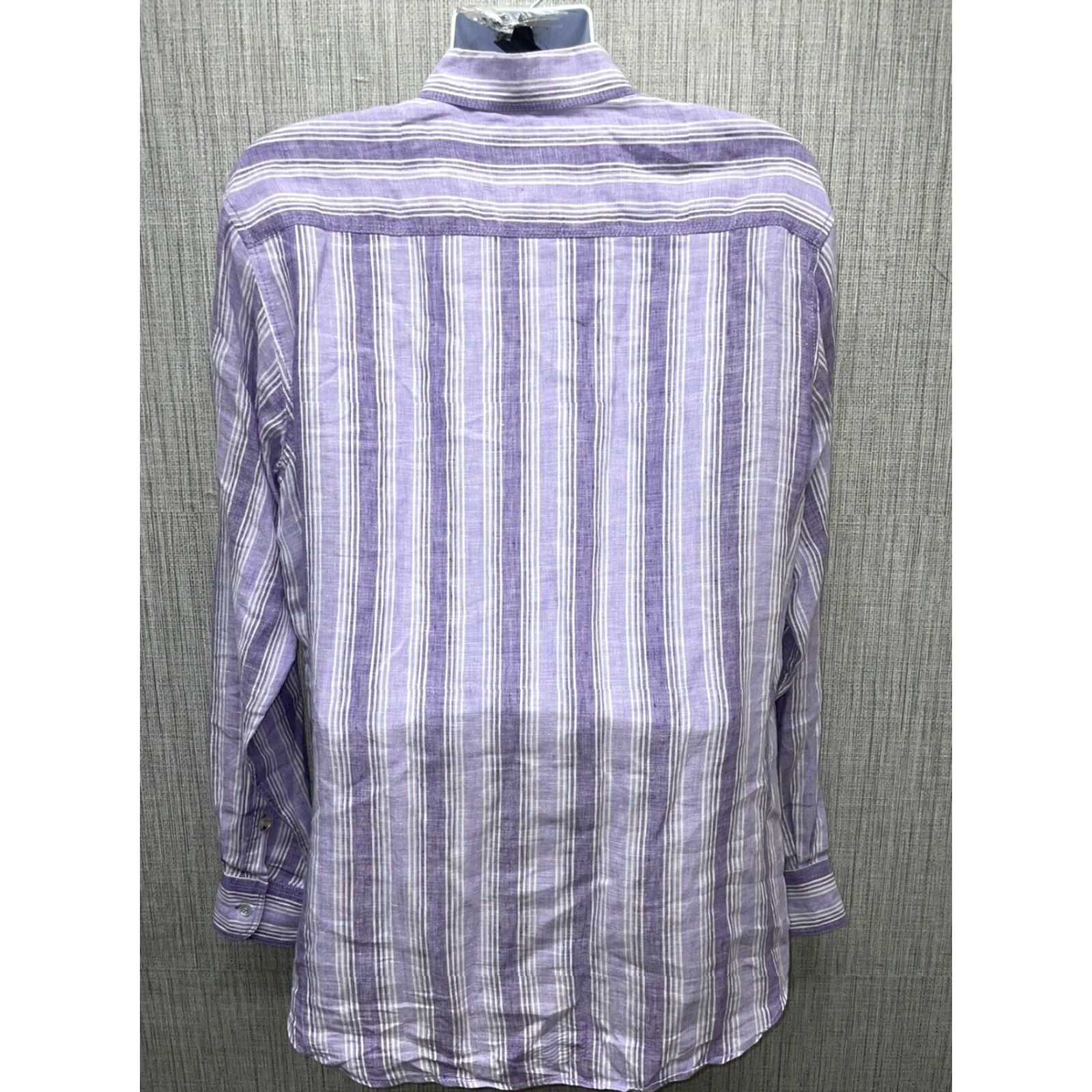 BUGATCHI Bugatchi Uomo Linen Button Down Shirt Mens Large Purple Long Sleeve Size US L / EU 52-54 / 3 - 5 Thumbnail