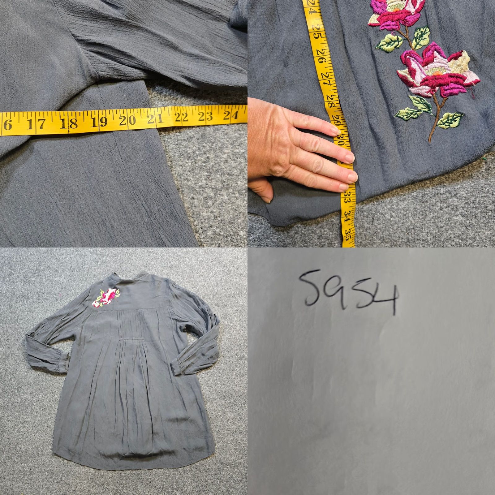 Soft Surroundings Soft Surroundings Top Womens Medium Gray Floral Embroidery Pleated Casual Boho Shirt Size M / US 6-8 / IT 42-44 - 8 Thumbnail