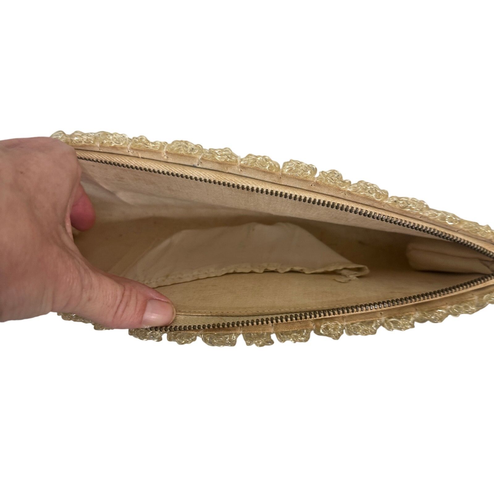 Vintage Vintage 40s Antique Champagne Cream Crochet Lucite Clutch Size ONE SIZE - 4 Thumbnail