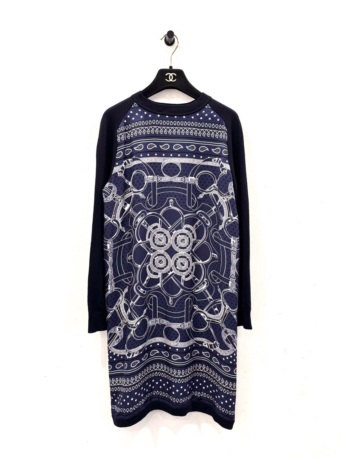 Hermes Hermes Equestrian Pattern Blue Wool Dress Size XS / US 0-2 / IT 36-38 - 1 Thumbnail