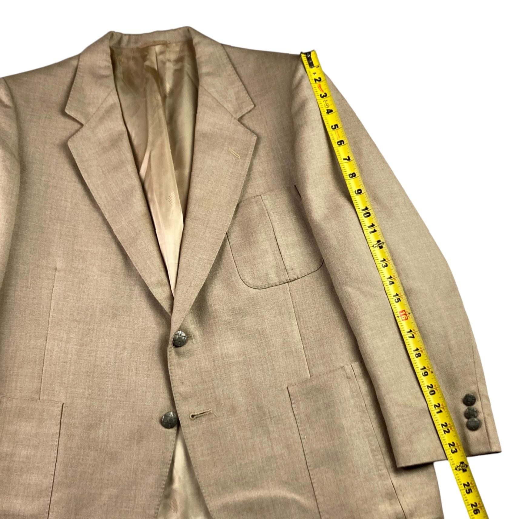 Lanvin VINTAGE Lanvin Blazer Jacket Mens Wool Blend Tan 46 Short Notch Lapel 2-Button Metal Buttons 46 S Size 46R - 5 Thumbnail