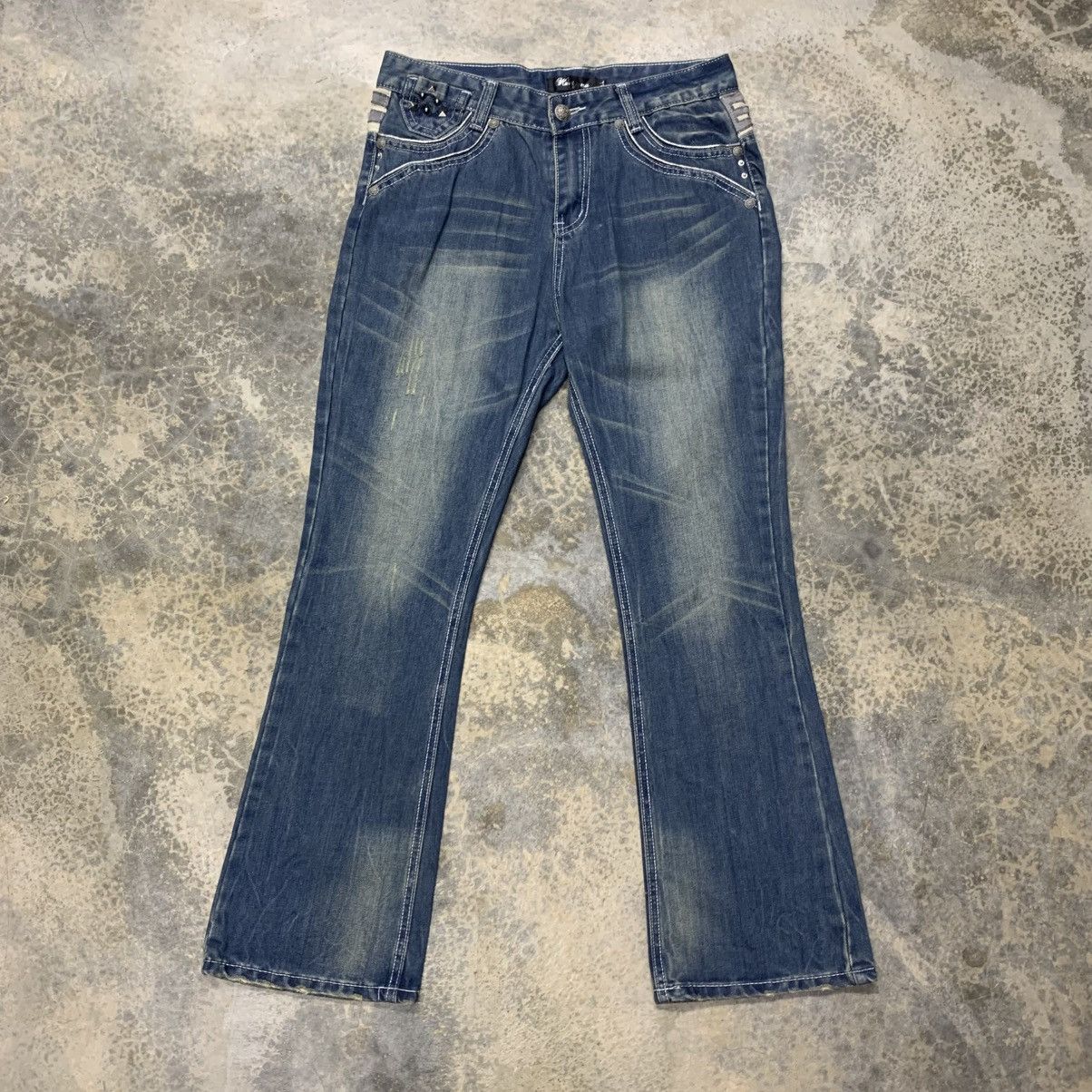 Japanese Brand × Vintage Flare KARI JYUA JEAN Clawmark Distressed Fade Jean Size US 31 - 1 Thumbnail