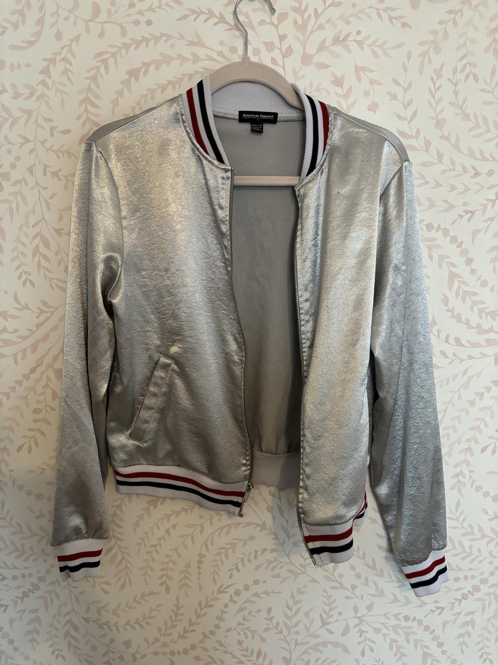 American Apparel Y2K Unisex American Apparel Silver Metallic Bomber Jacket Size S / US 4 / IT 40 - 1 Thumbnail