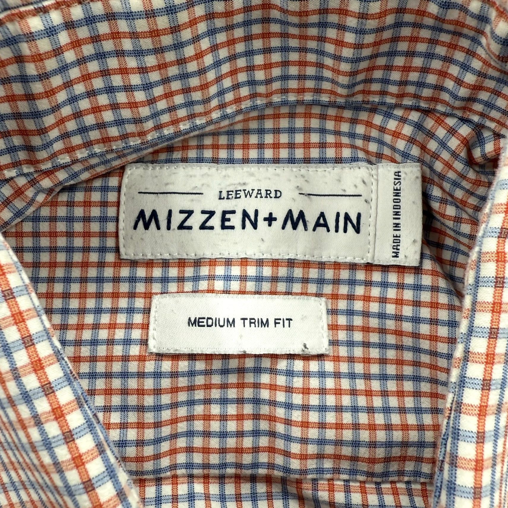 Mizzen+Main Mizzen+Main Leeward Shirt Mens Medium Trim Fit Orange Blue Plaid Performance Stretch Dress Shirt Size 40R - 3 Thumbnail