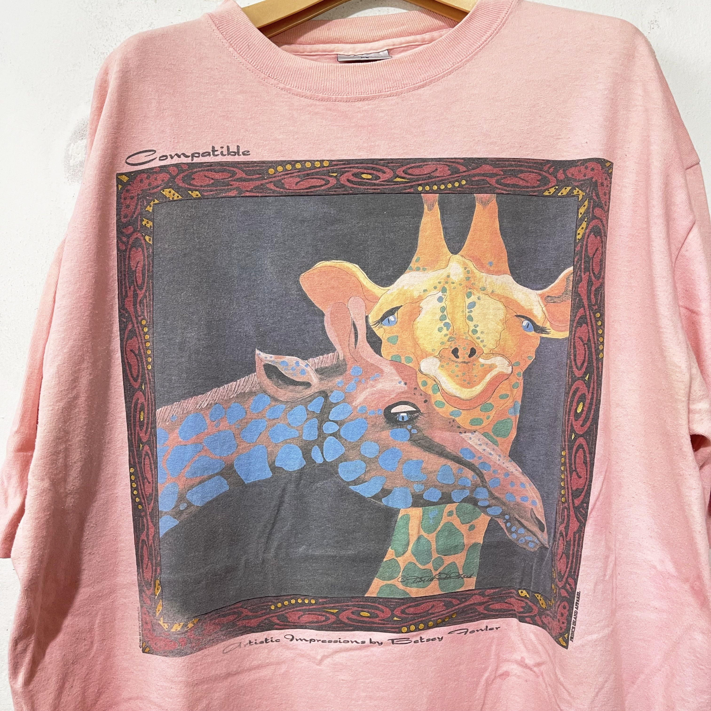 Vintage Vintage 1994 Betsey Fowler Giraffe Art T-Shirt Size US XL / EU 56 / 4 - 2 Thumbnail