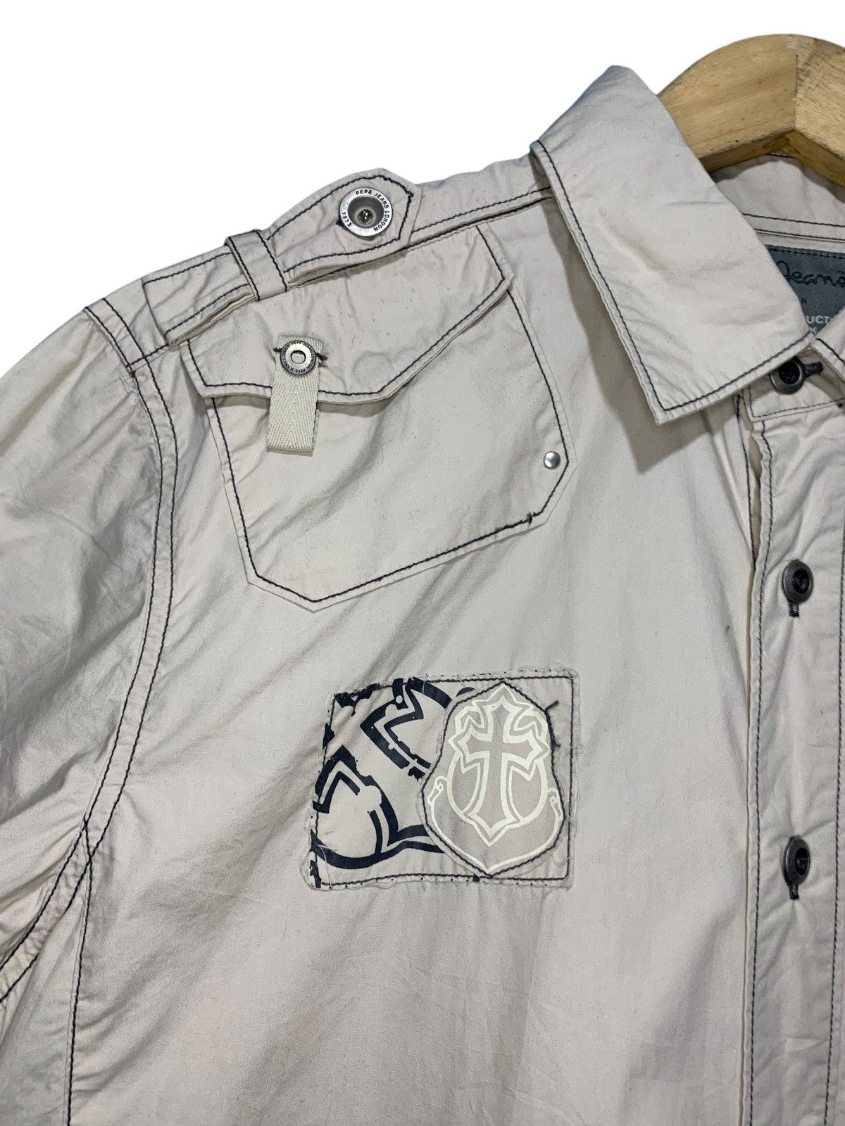 14th Addiction × Beauty Beast × Pepe Jeans Vintage Pepe Jeans big cross studded rock patches shirt Size US L / EU 52-54 / 3 - 5 Thumbnail