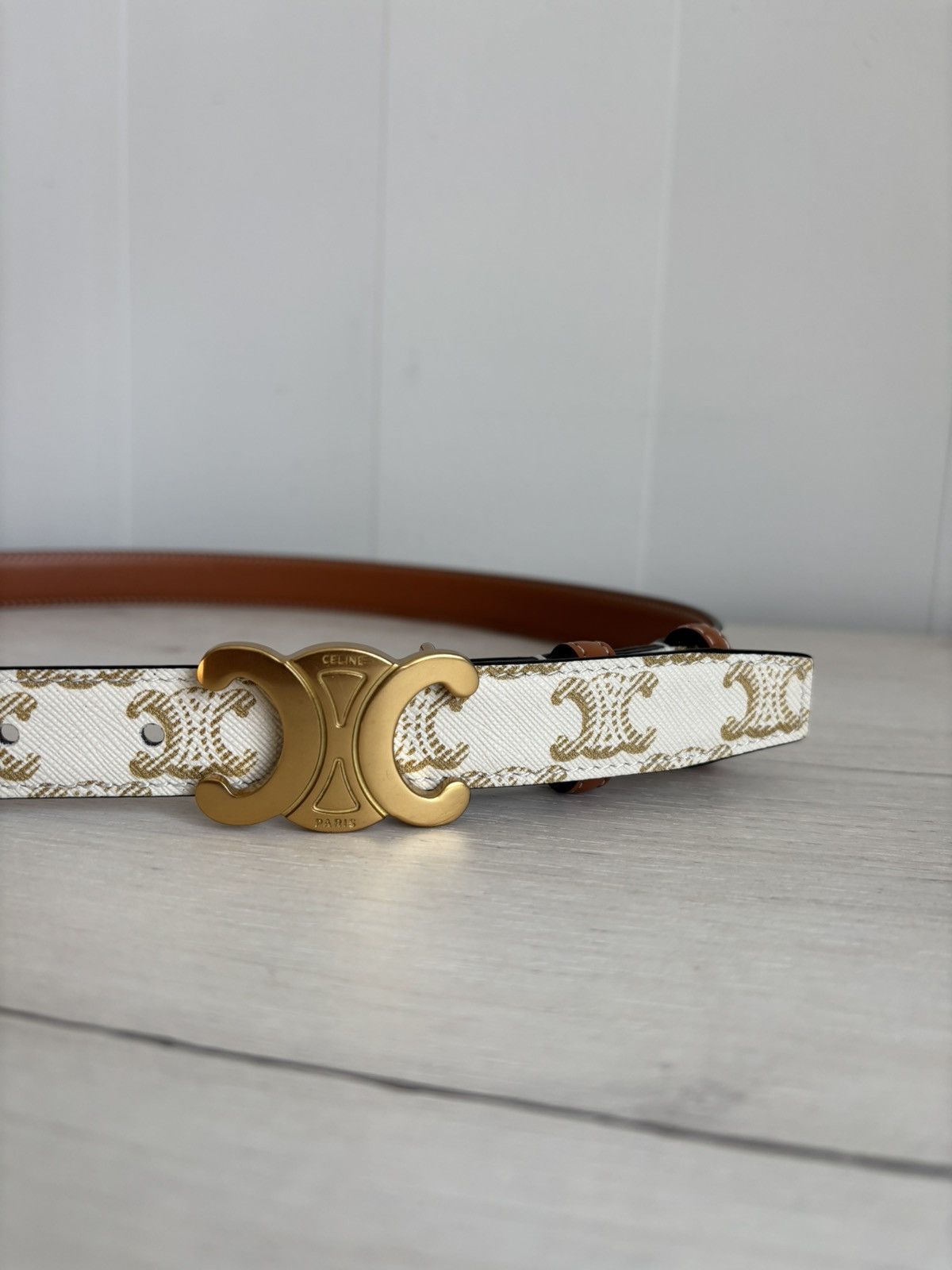 Celine Celine Paris Triomphe Gray/Brown Monogram Belt Made in Italy Size ONE SIZE - 10 Thumbnail