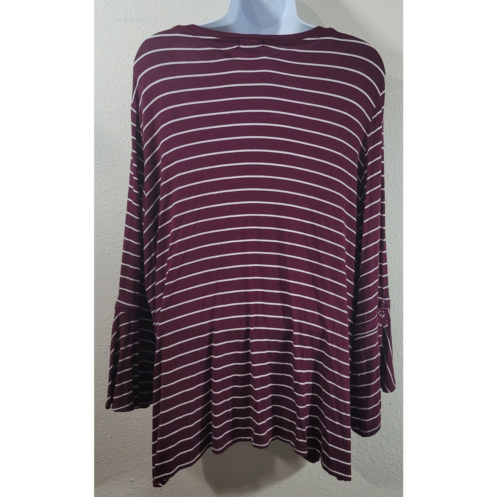 Other Westport Burgundy White Striped Bell Sleeves Top 2X Plus Size XXL / US 16-18 / IT 52-54 - 3 Thumbnail