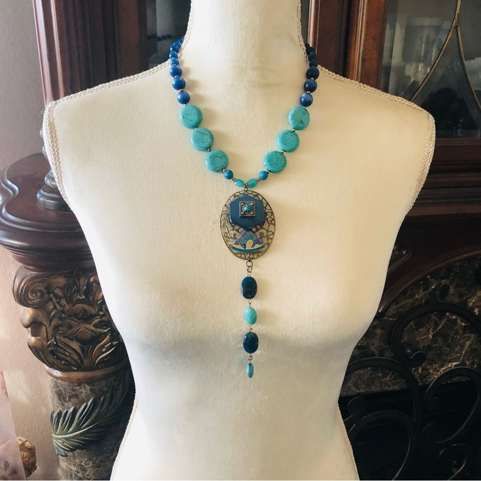 Handmade Handcrafted repurpose howlite genuine stone necklace Size ONE SIZE - 5 Thumbnail