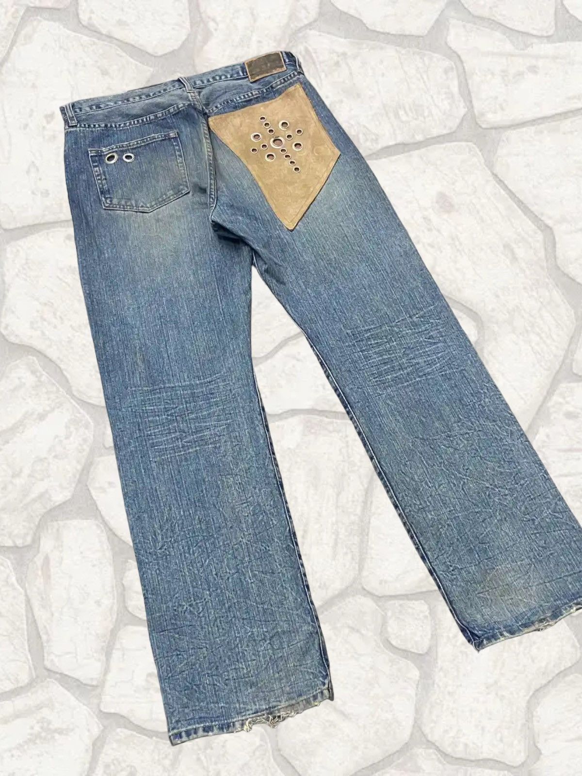 Japanese Brand × Leather × Vintage Vintage G-Land Edge Leather Pocket Distressed Jeans Pants Size US 33 - 12 Thumbnail