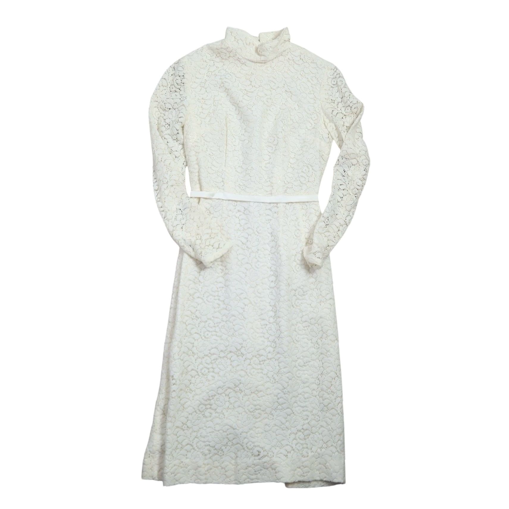 Sears VINTAGE Sears Cream Lace Knit High Neck Midi Sheath Dress XS Size XS / US 0-2 / IT 36-38 - 4 Thumbnail