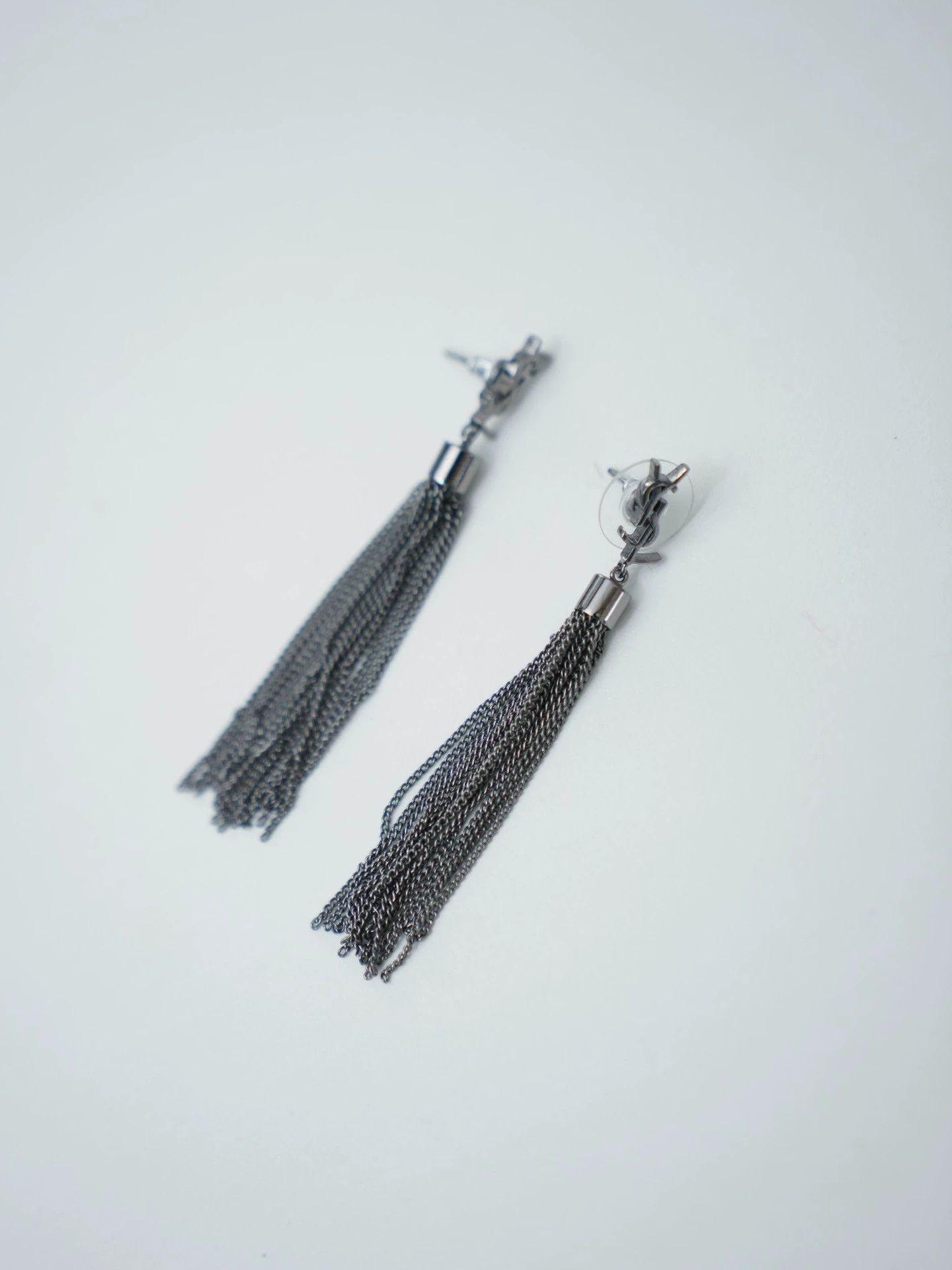 Yves Saint Laurent YSL Silver Letter Tassel Earrings Size ONE SIZE - 4 Thumbnail