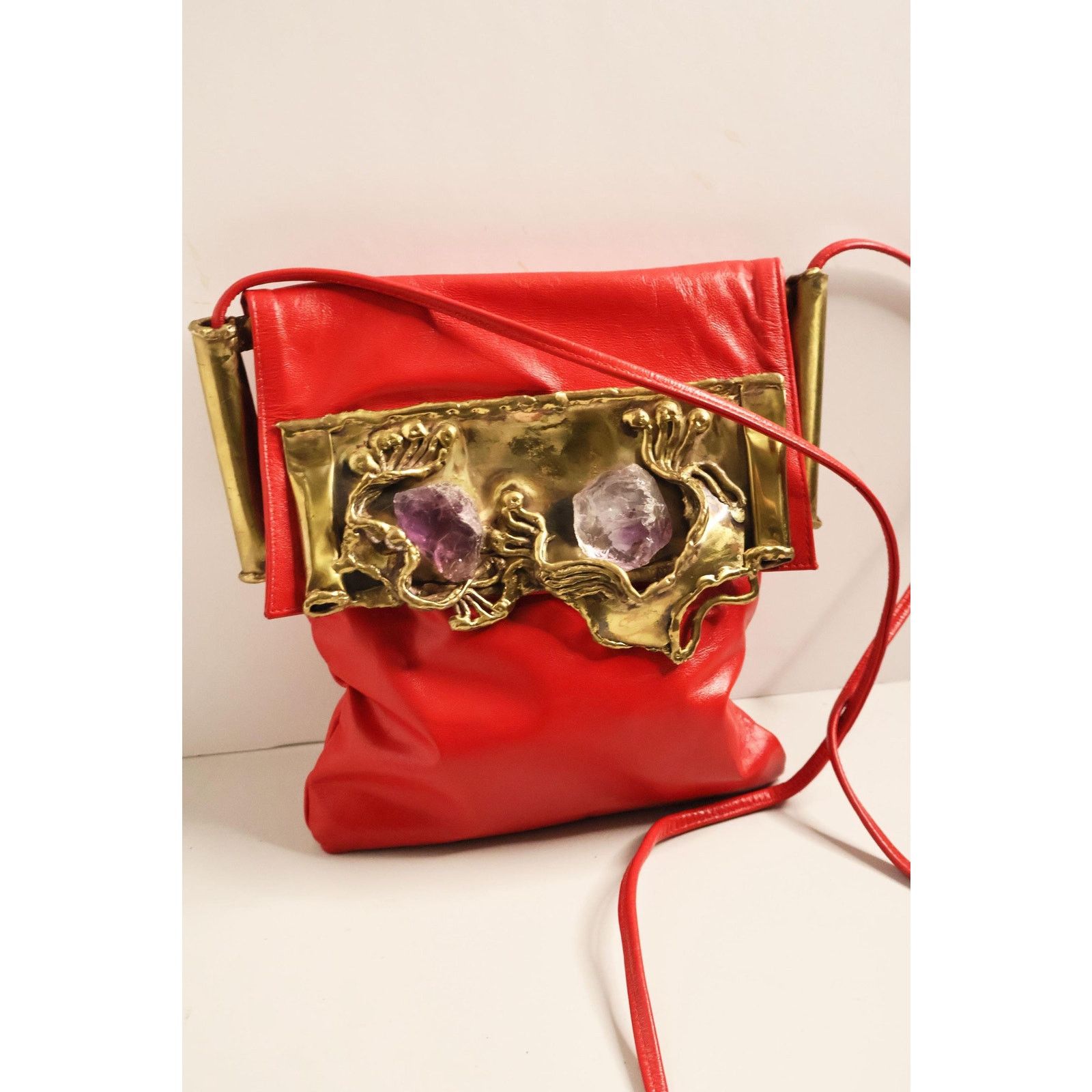 Vintage Carvalho's of Rio 1970s Brutalist Red Leather Amethyst Bag Size ONE SIZE - 1 Thumbnail