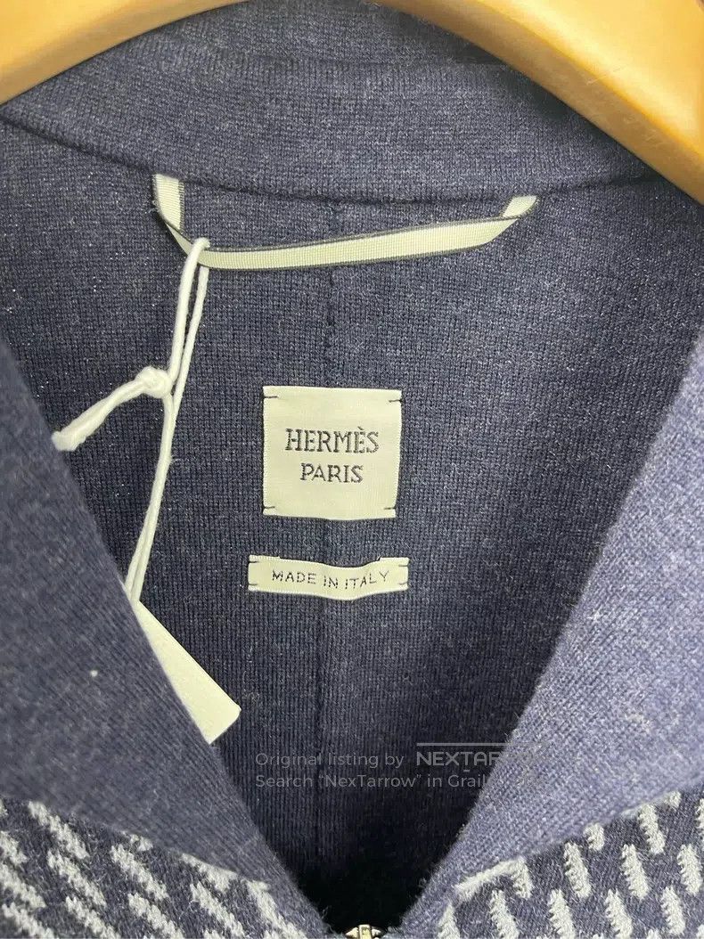 Hermes Hermes Blue All-Over Printed Collar Knit Wool Jacket Size XS / US 0-2 / IT 36-38 - 4 Thumbnail