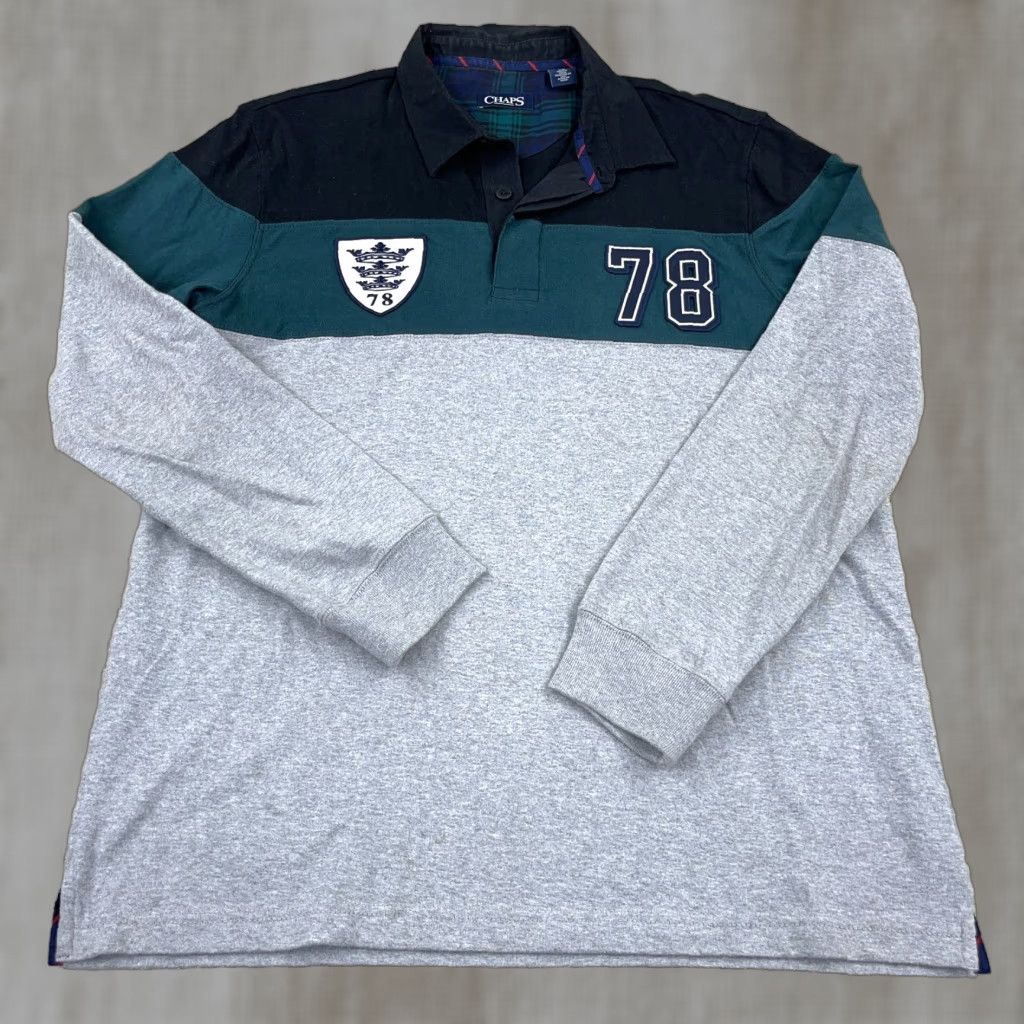 Chaps Chaps Rugby Shirt Men L Gray Green Colorblock Long Sleeve Polo Retro Patch B Size US L / EU 52-54 / 3 - 1 Thumbnail