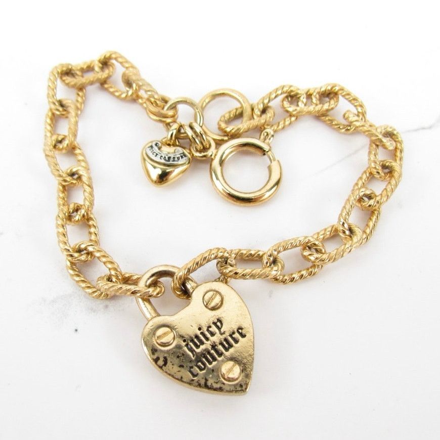 Juicy Couture Juicy Couture Vintage Gold Tone Logo Heart Lock Bracelet Size ONE SIZE - 1 Thumbnail