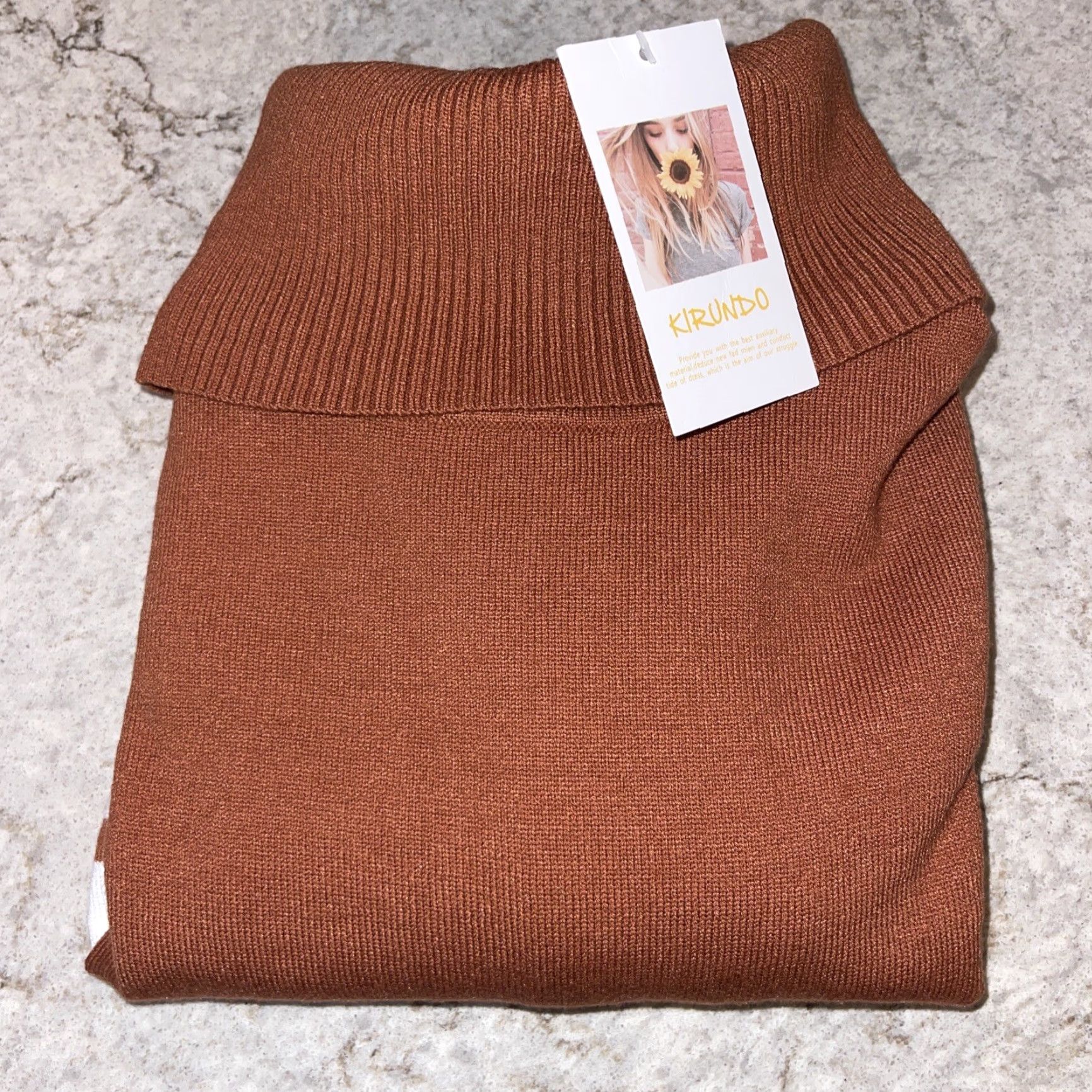 Vintage KIRUNDO Women’s XL Burnt Orange Rust Cream Striped Sweater Long Sleeve Cowl Neck Knit Woolless? (Wait) Size XL / US 12-14 / IT 48-50 - 3 Thumbnail