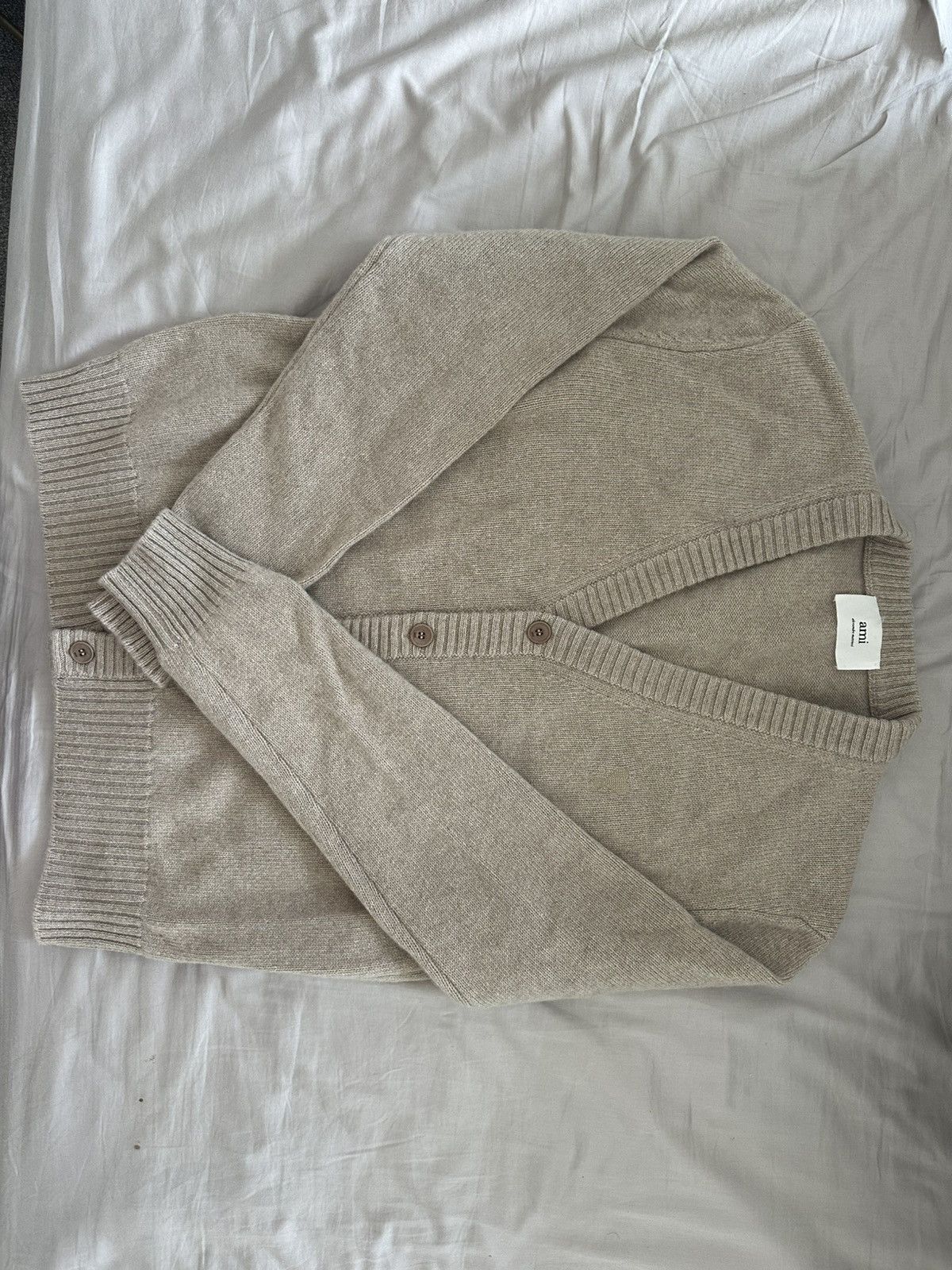 AMI AMI Paris Wool Cardigan Beige Size M Made in Italy Size M / US 6-8 / IT 42-44 - 2 Thumbnail