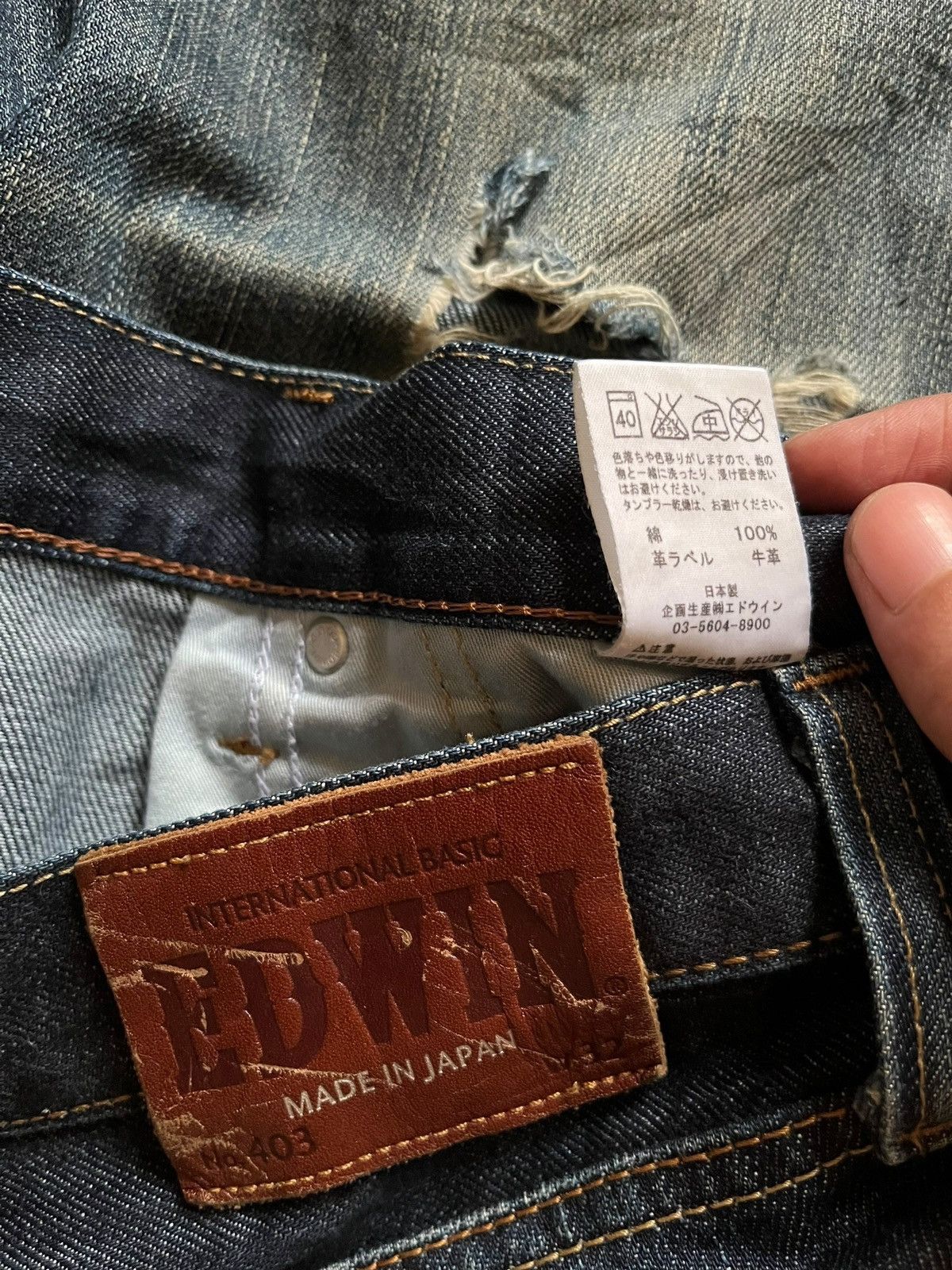 Edwin Vintage Japan Edwin 403 Indigo Distressed Loose Jeans Size US 34 / EU 50 - 10 Thumbnail