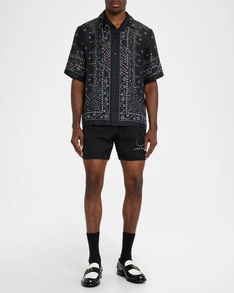 Amiri os11x0326 Logo Studded Drawstring Shorts in Black Size US 36 / EU 52 - 2 Thumbnail