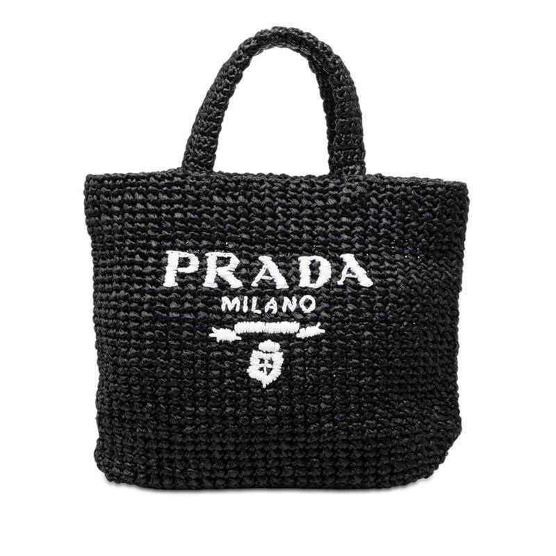 Prada Prada Viscose Crochet Triangle Logo Plate Tote Bag Black Size ONE SIZE - 1 Thumbnail