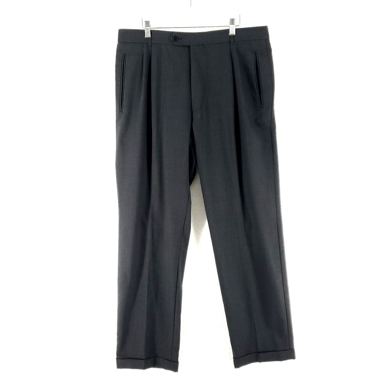 Hugo Boss Hugo Boss Lopez Wool Gray Pleated Cuffed High Rise Dress Pan Size 36R - 1 Thumbnail