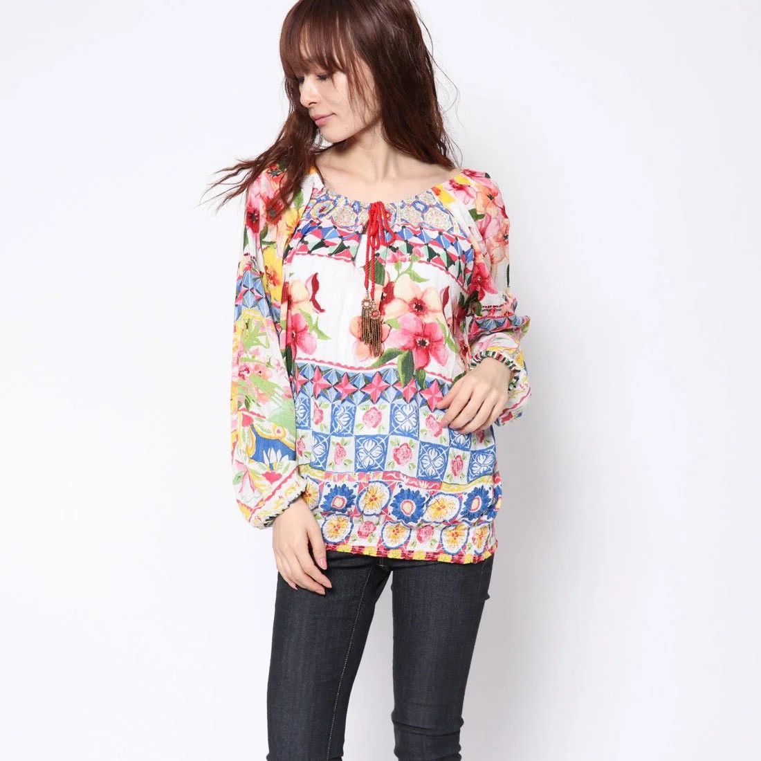 Desigual Desigual Womens Floral Long Sleeve Blouse Top Bohemian Size XL / US 12-14 / IT 48-50 - 1 Thumbnail