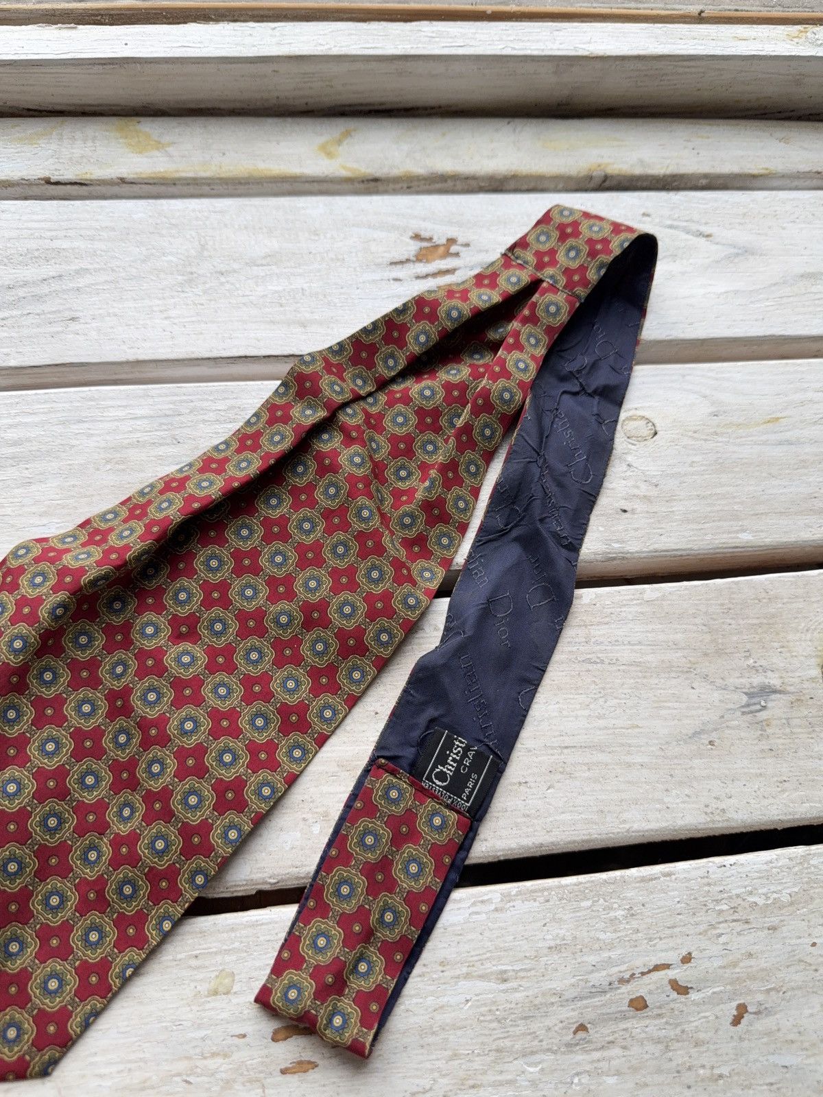 Christian Dior Monsieur × Designer Vintage Christian Dior Silk Tie Red Geometric Pattern Size ONE SIZE - 3 Thumbnail