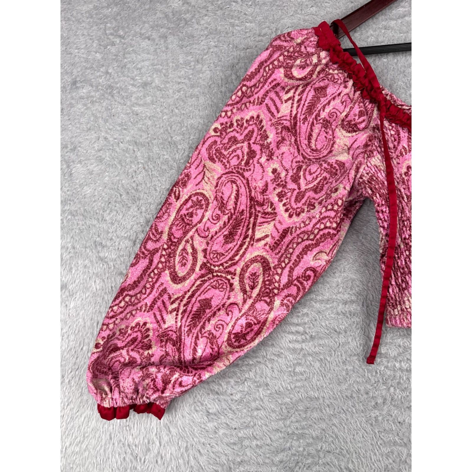 Free People Free People Blouse Shirt Womens S Pink Velvet Cropped Balloon Sleeve Square Neck Paisley 70s Bohemian College Fairy Hippie Peasant Collarless Ladies Size S / US 4 / IT 40 - 3 Thumbnail