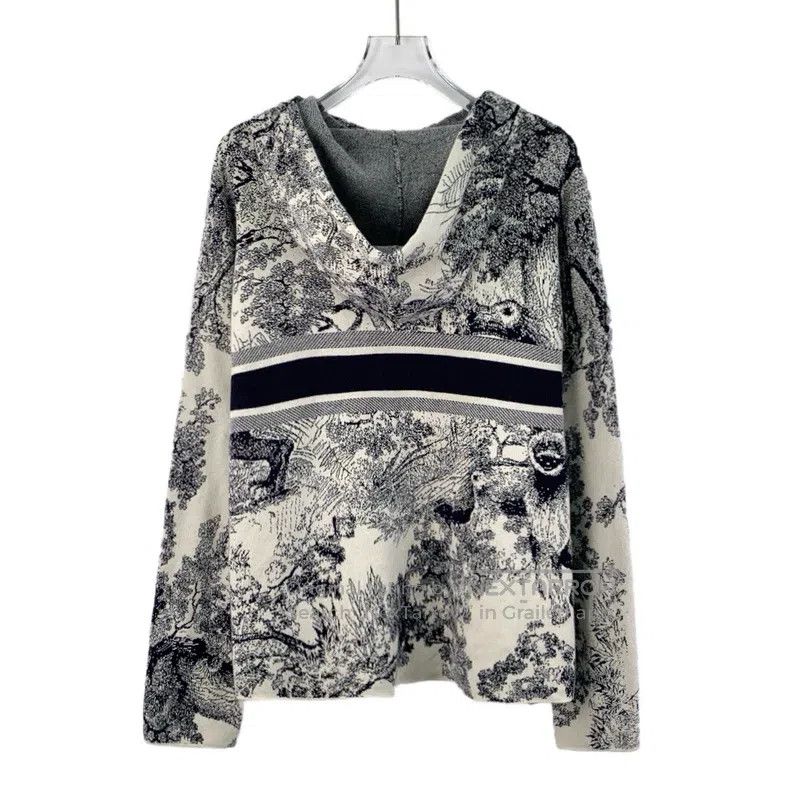 Dior Dior Grey animal jungle printed cashmere hooded drawstring Size XS / US 0-2 / IT 36-38 - 2 Thumbnail