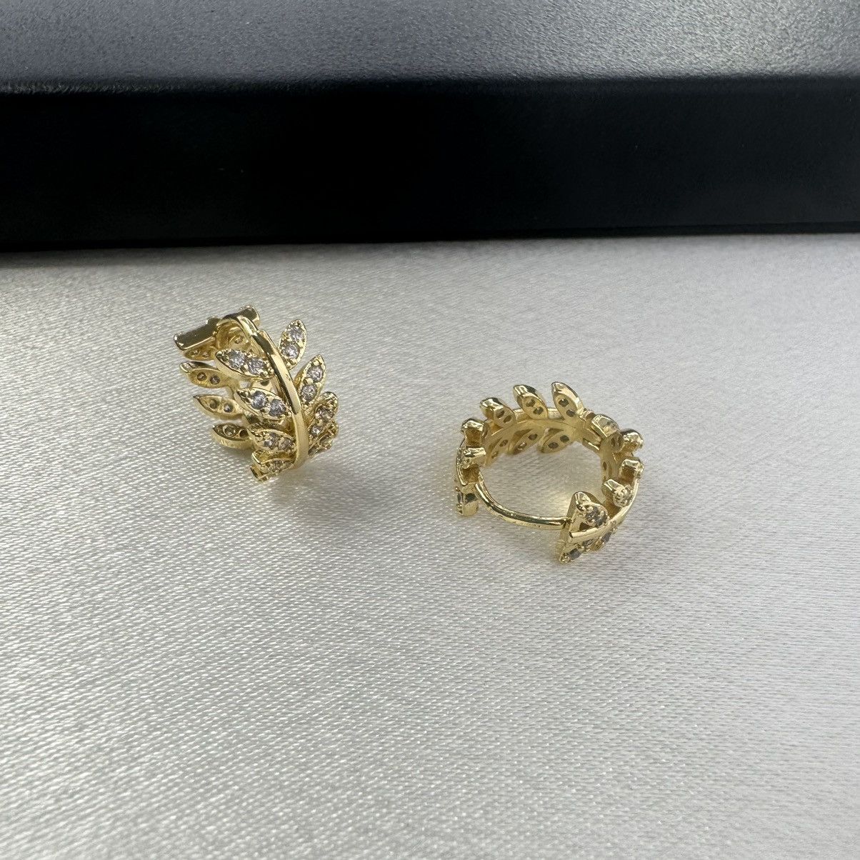 Designer 13mm Small CZ Leaf Hoop Earrings for Women Size ONE SIZE - 3 Thumbnail