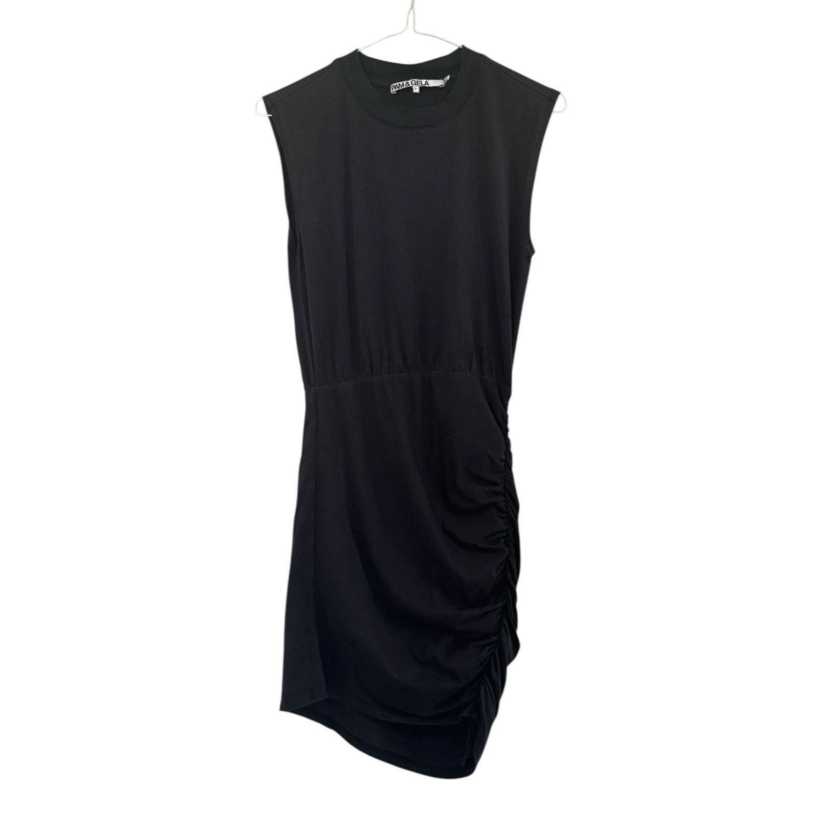 Pam & Gela PAM & GELA Black Muscle Sleeve Shirred Ruched Mini Dress PXS Size XS / US 0-2 / IT 36-38 - 3 Thumbnail