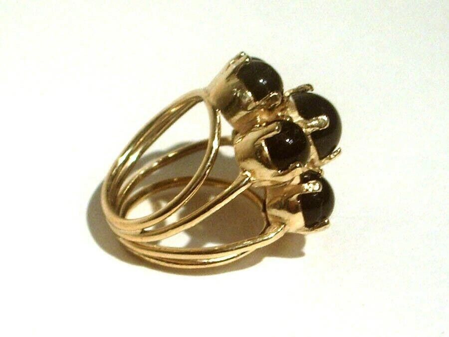 Handmade Sterling 18kt Gold Vermeil Cocktail Ring Black Onyx Cabochon Size ONE SIZE - 2 Thumbnail