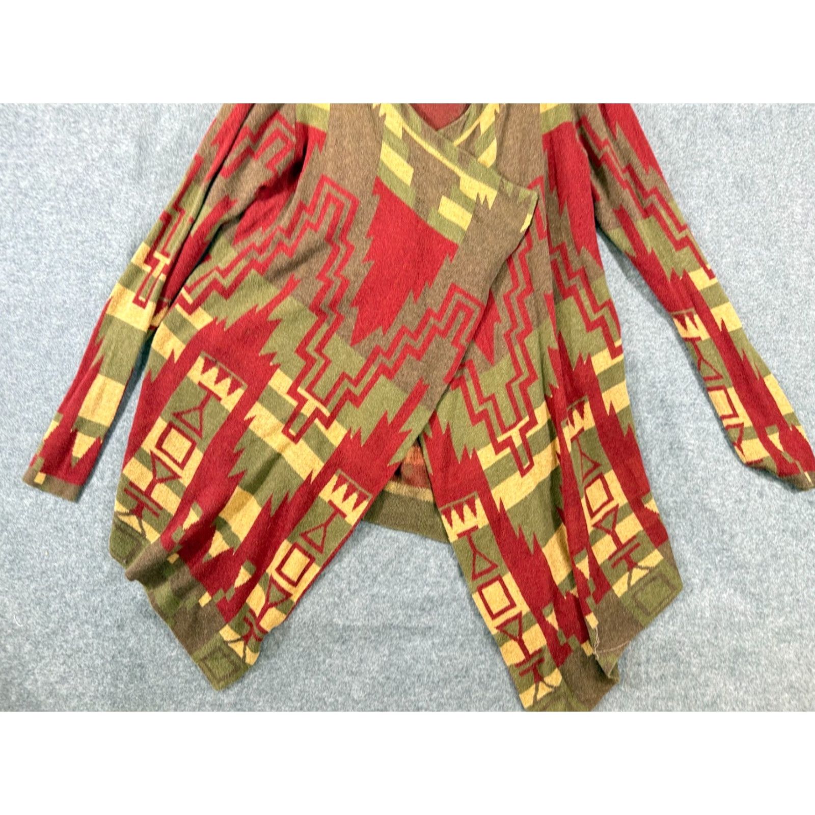 Vintage Tasha Polizzi Sweater Womens S Red Green Aztec Hooded Open Front Cardigan Size S / US 4 / IT 40 - 4 Thumbnail
