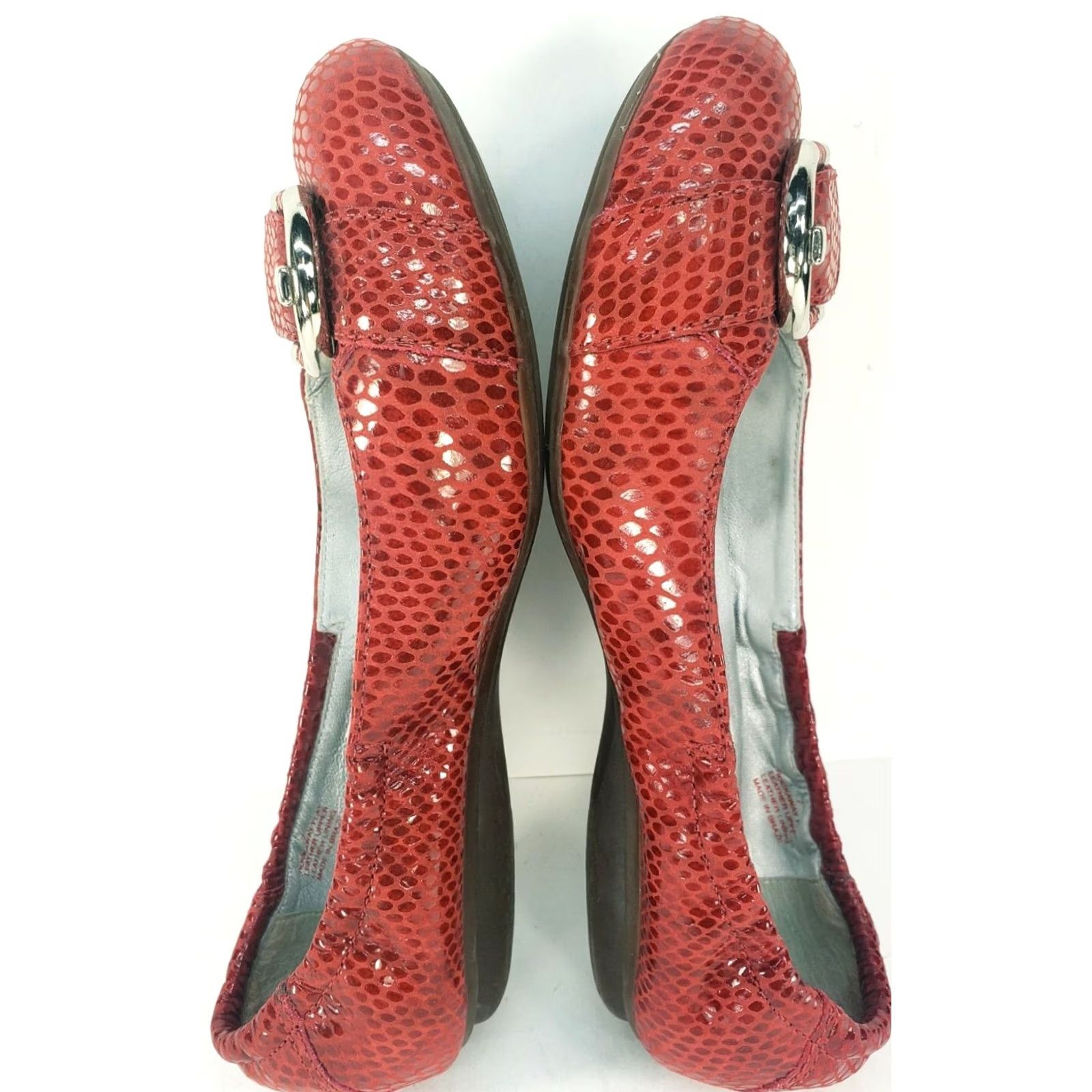 Vintage Marc Joseph Women's Red Rockaway Ballet Flats Leather Reptile Print Slip-On 7M Size US 7 / IT 37 - 7 Thumbnail