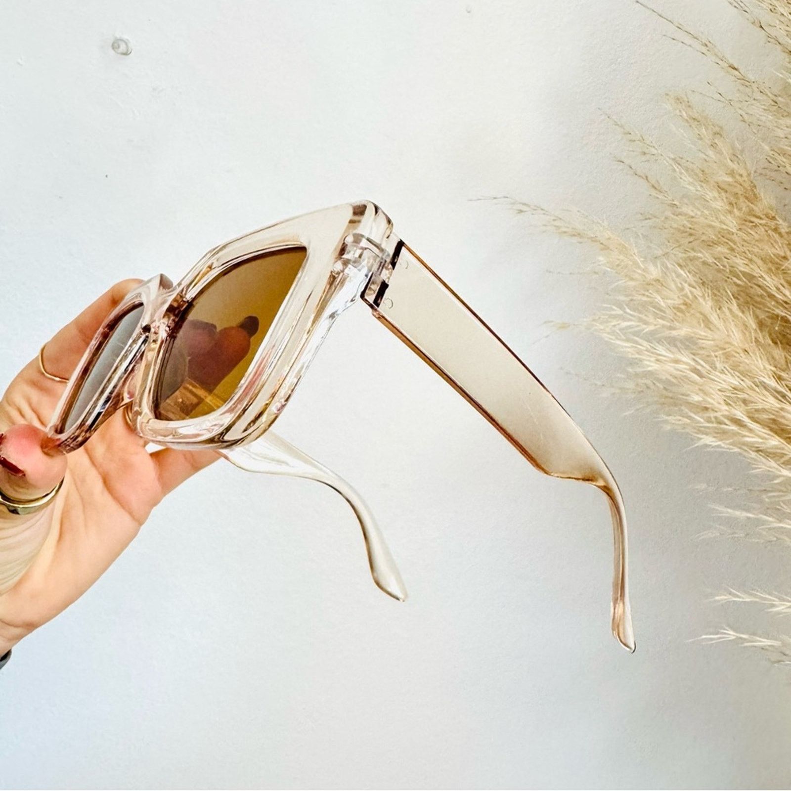 Nordstrom NEW NORDSTROM Clear Brown $78 Oversized Plastic Sunglasses Size ONE SIZE - 7 Thumbnail