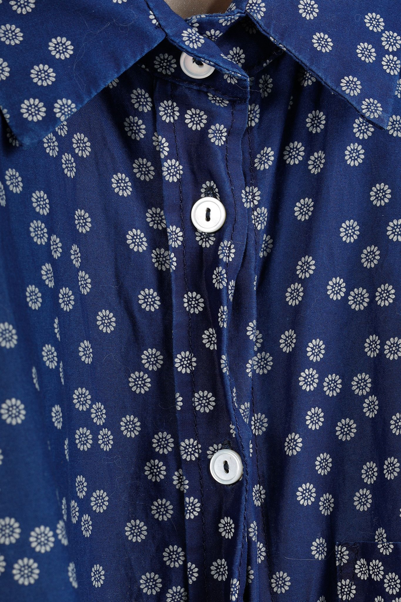 Designer Erika Cavallini SS/15 Blue Daisy Cotton Belted Shirt Dress Size XS / US 0-2 / IT 36-38 - 9 Thumbnail