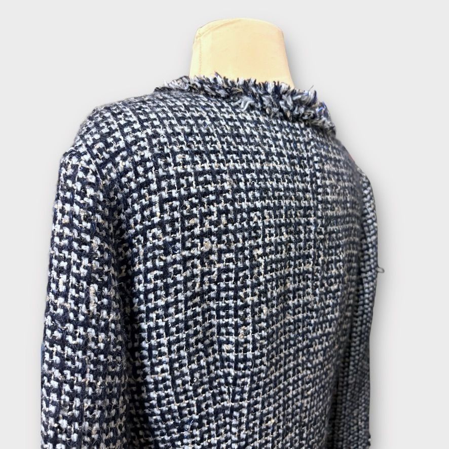Zara Classic Tweed Boucle Jacket M Navy White Sequin Gold Button Size M / US 6-8 / IT 42-44 - 9 Thumbnail