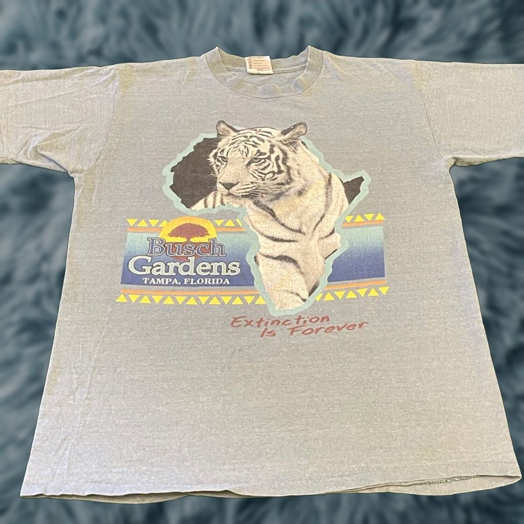 Vintage VINTAGE 90s Busch Gardens Theme Park Tiger Extinction Is Forever Shirt Men L Blue Short Sleeve T-Shirt Mens Size US L / EU 52-54 / 3 - 1 Thumbnail