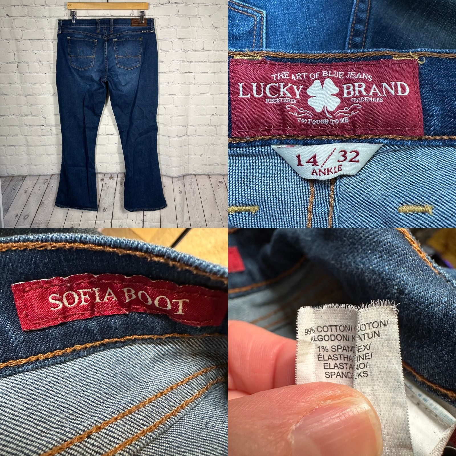 Lucky Brand Lucky Brand Jeans Women's Dark Wash Mid Rise Bootcut Denim Blue 14/32 5-Pocket Embroidered Logo Clover Patch USA Vintage No Size 24" / US 00 / IT 34 - 8 Thumbnail