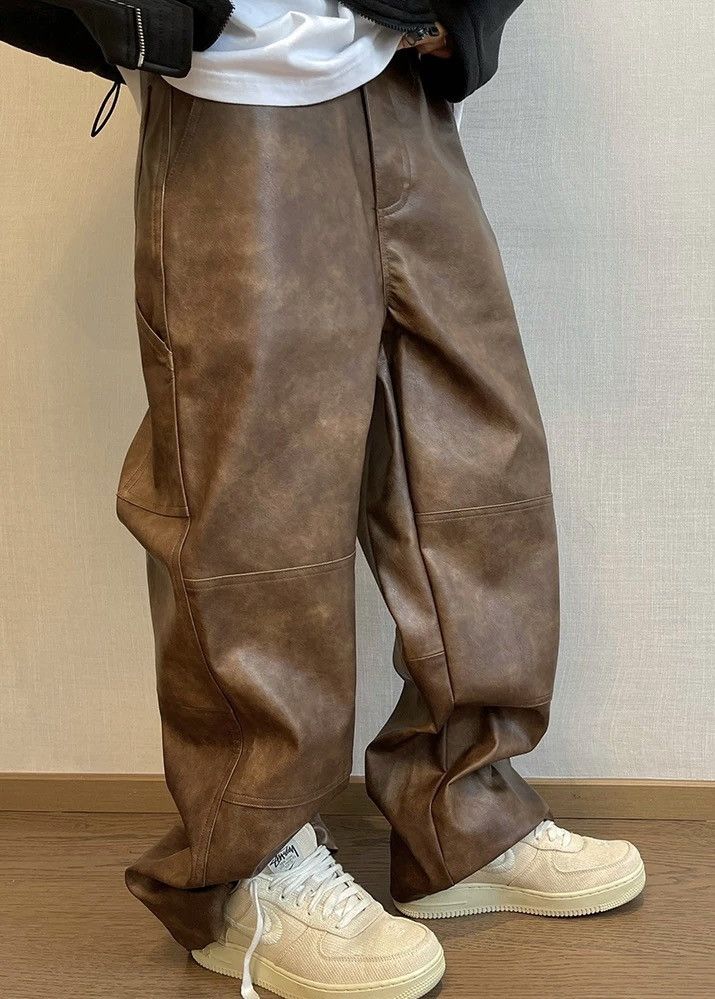 Outdoor retro fashion washed pu leather pants