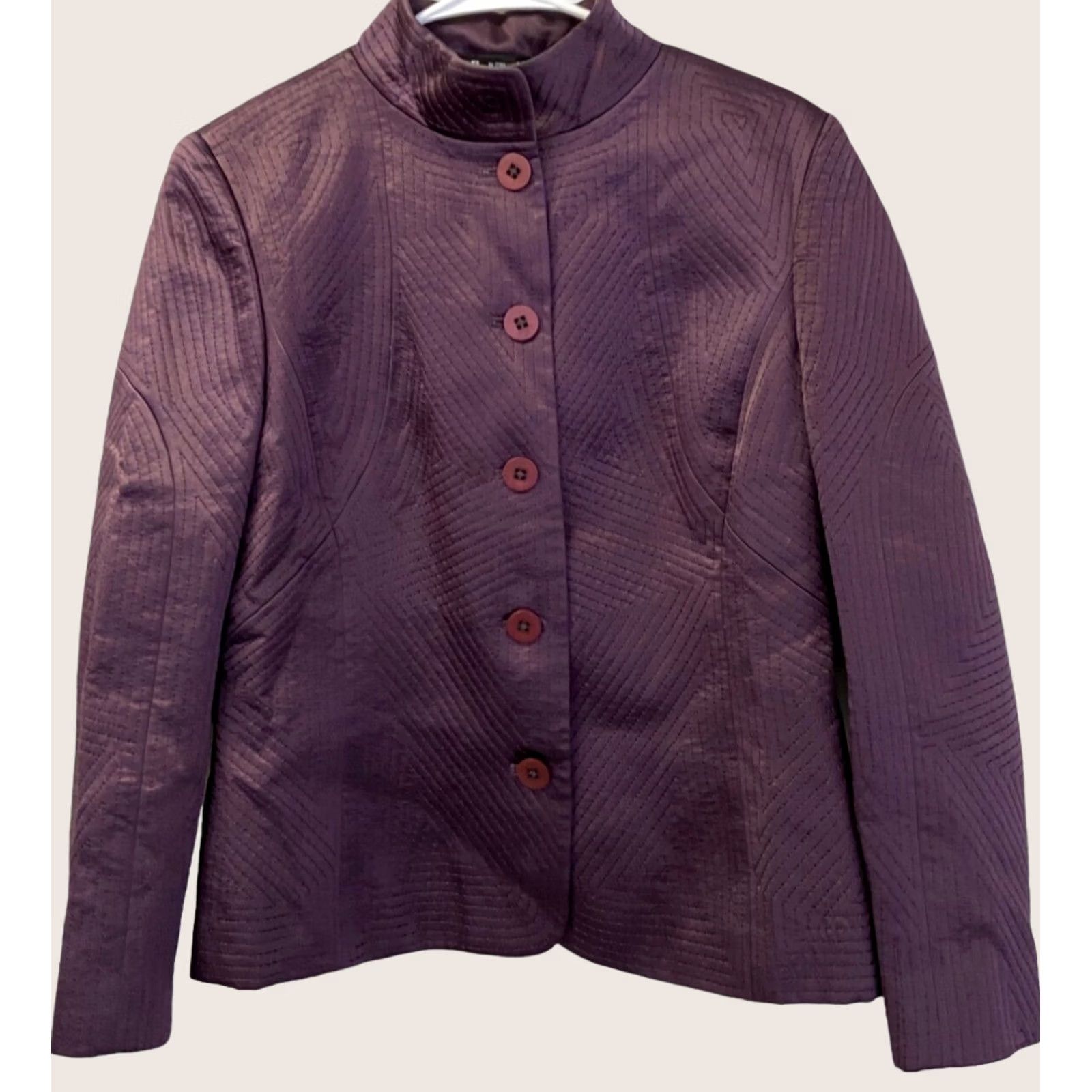 Ellen Tracy Ellen Tracy Blazer Purple 100% Silk Size 10 L/S Button Dress Designer Top Women Jacket Clothing Size L / US 10 / IT 46 - 1 Thumbnail