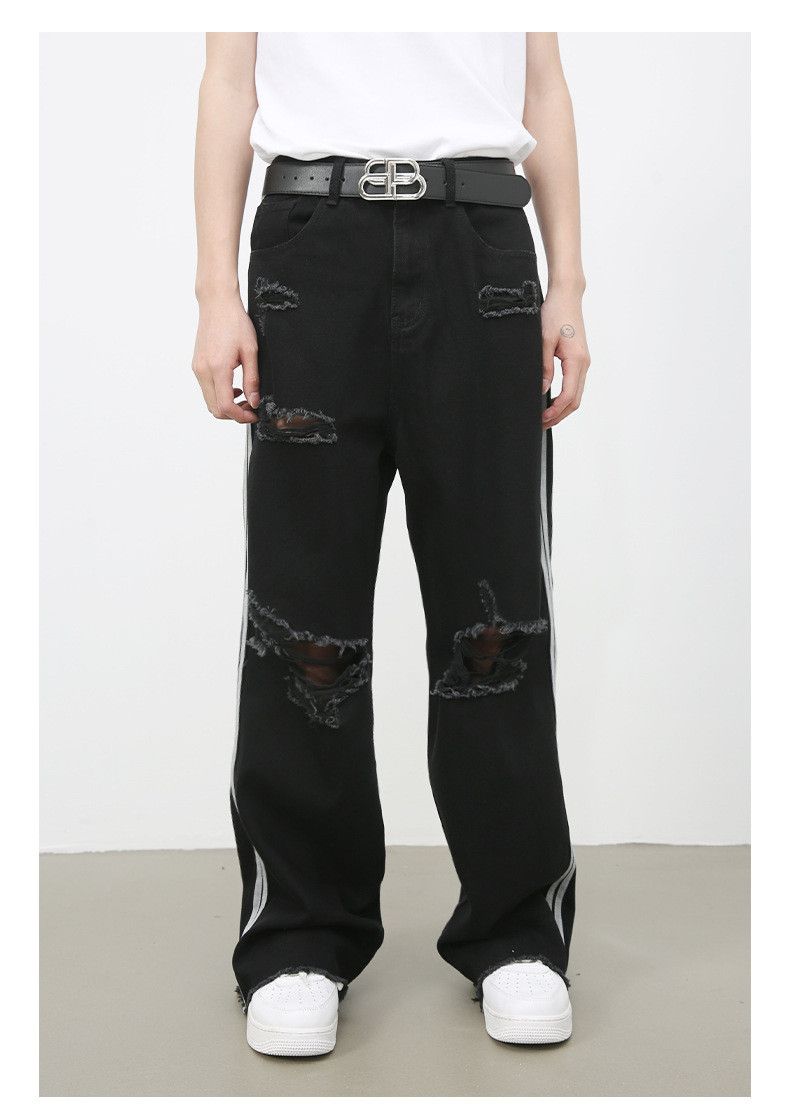 Japanese Brand × Jean American retro washed wide-leg black ripped jeans Size US 32 / EU 48 - 3 Thumbnail