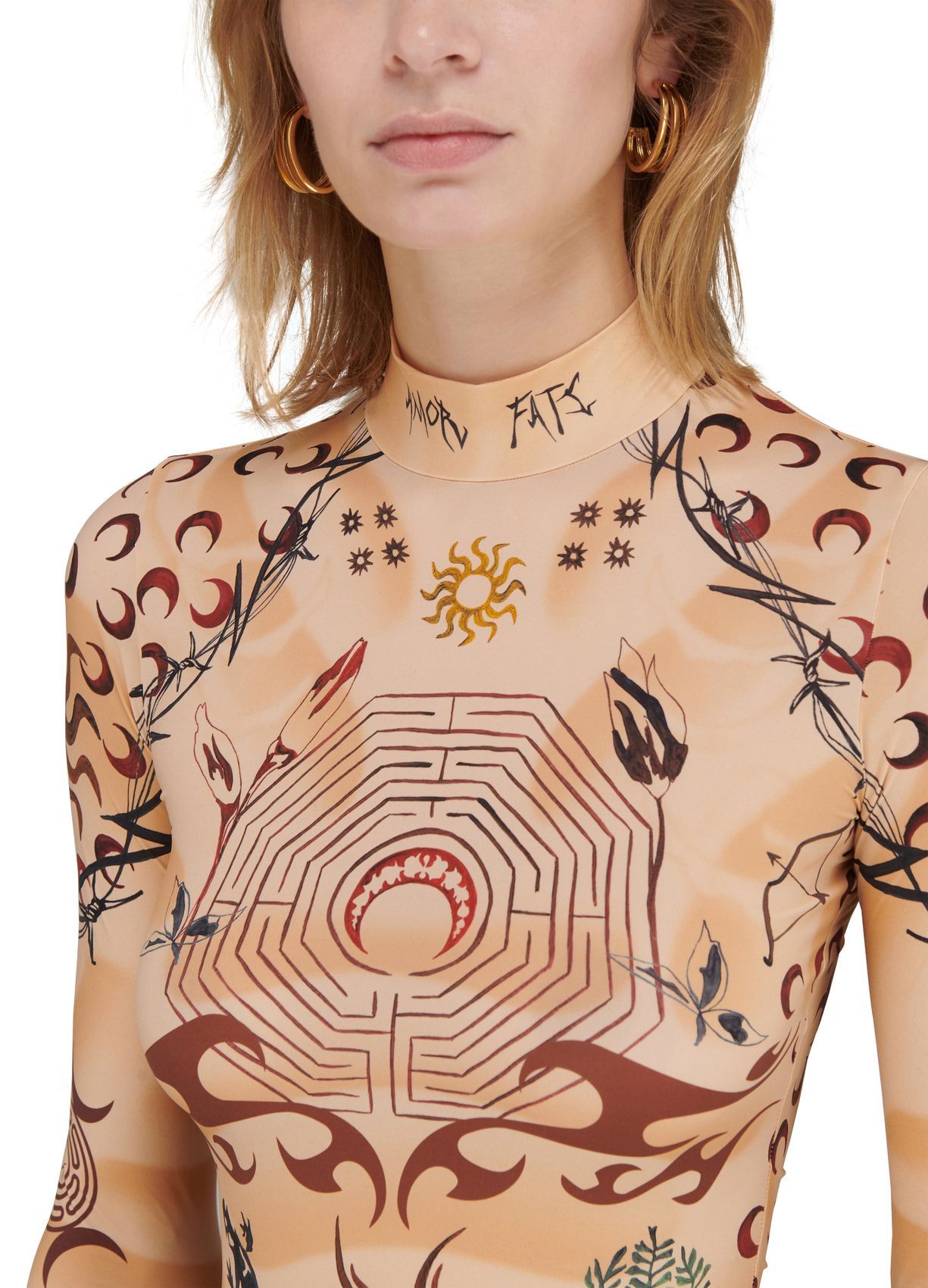 Marine Serre Whiteline Tan Tattoo Moon Logo Print Second Skin Top Size L / US 10 / IT 46 - 3 Thumbnail
