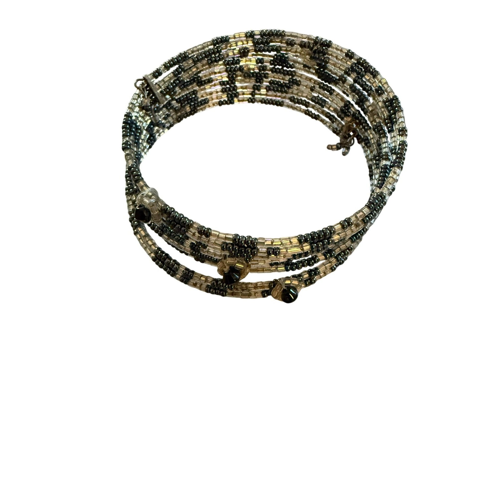 Other Adjustable Black & Clear Beaded Wire Wrap Bracelet Size ONE SIZE - 2 Thumbnail