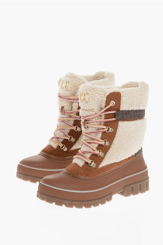 image of Michael Kors Michael Leather And Faux Shearling Ozzie Boots With Track So in Brown, Women's (Size 7